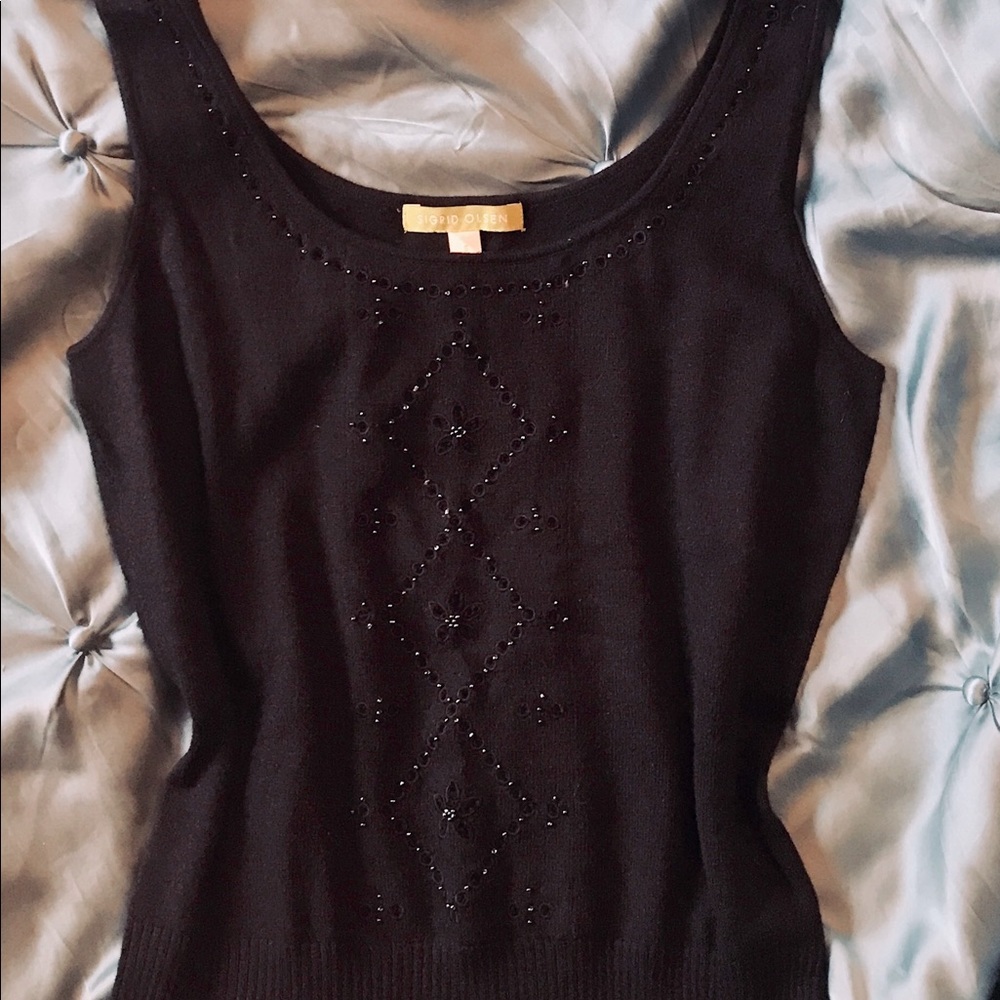 NWT SIGRID OLSEN GRAPHIC DESIGNER BEADED EMBROIDERED SILK BLEND SWEATER TANK TOP